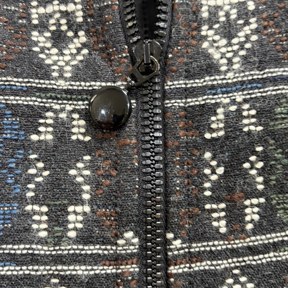 Akris Punto Wool Blend Zip Front Coat Charcoal Ivory‎ Blue Pattern Sz 6 - Picture 14 of 15
